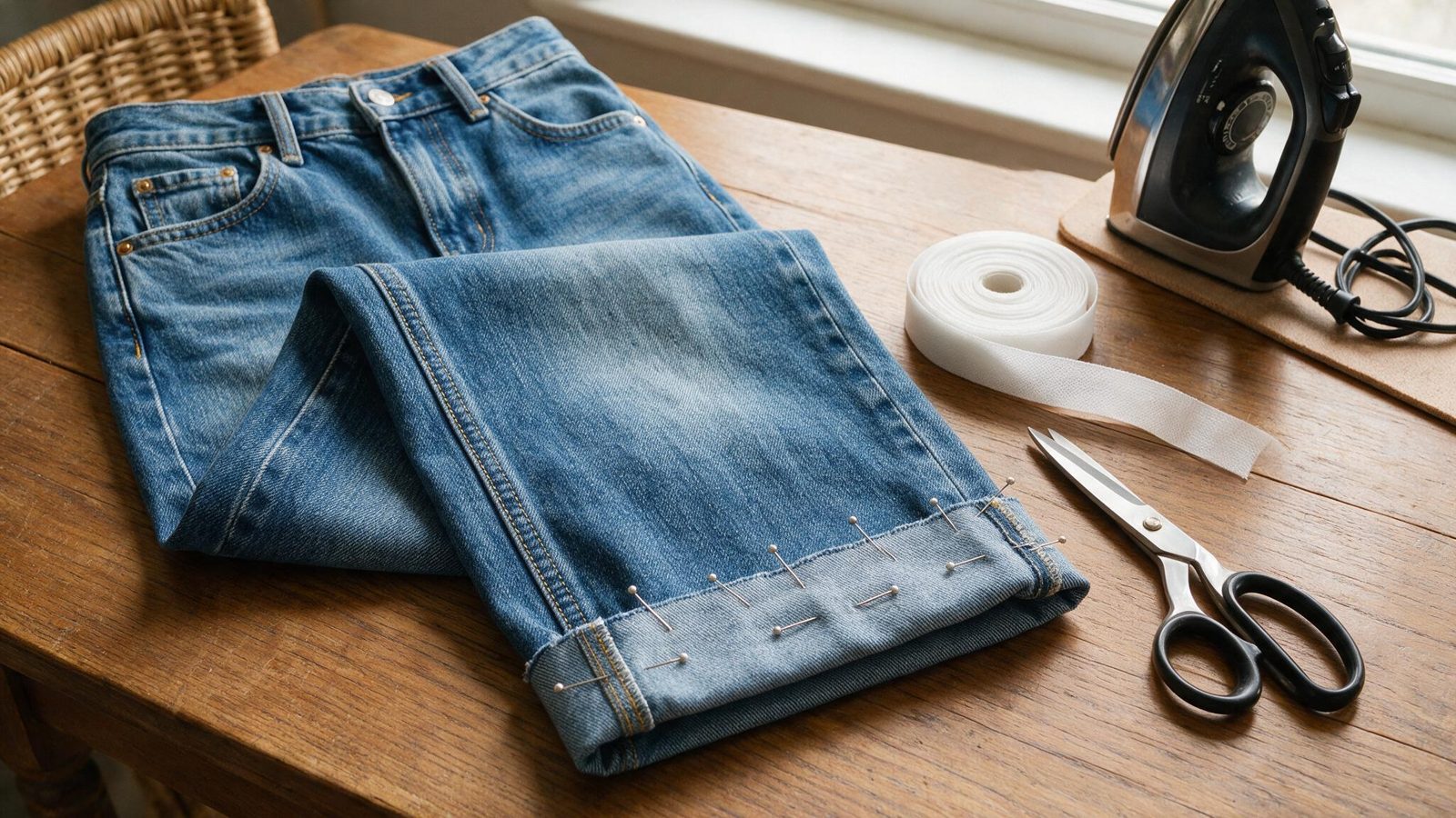 Bajo de pantalón con cinta termoadhesiva y plancha para dobladillo sin coser
